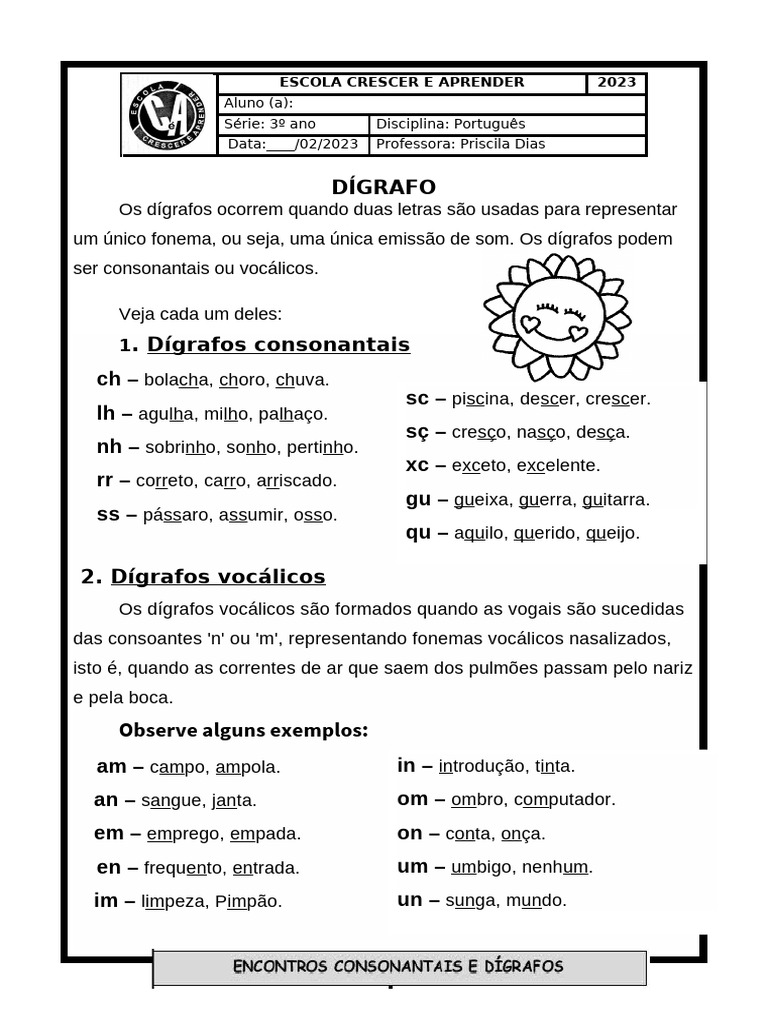 Dígrafos e Encontros Consonantais | PDF | Olho | Sentidos