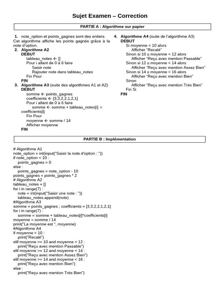 Correction d'algorithmes de notation | PDF