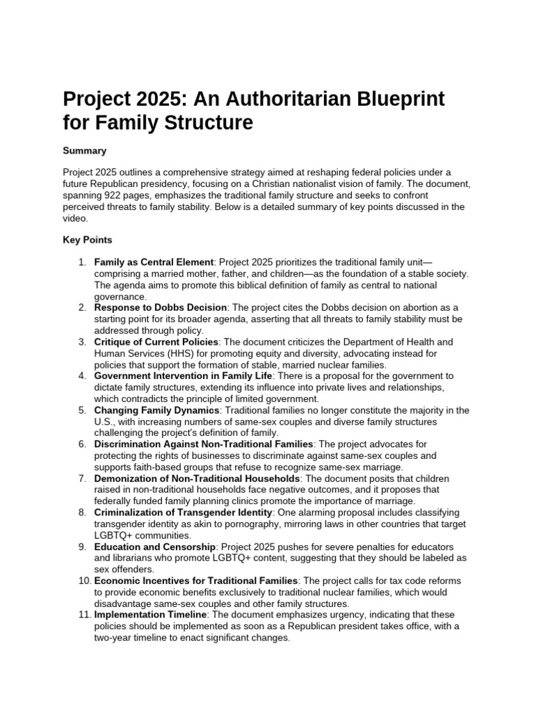 Project 2025 Summary PDF Family Policy