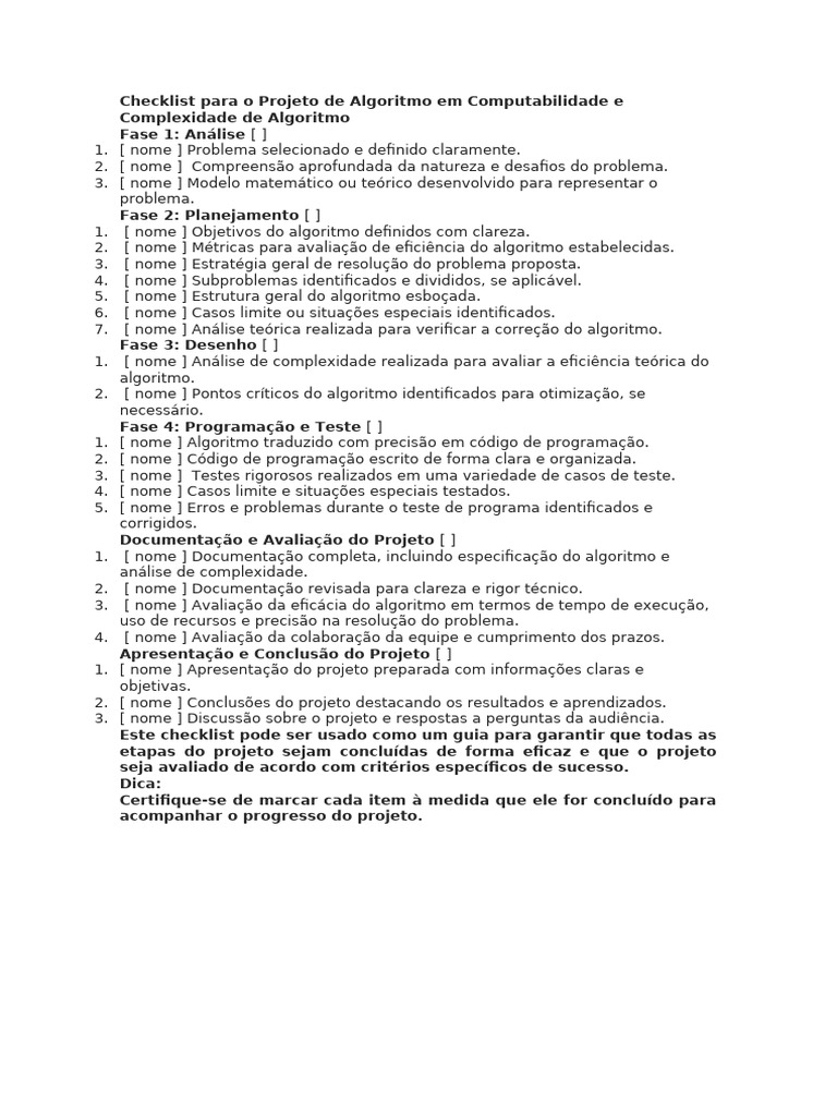 Checklist para Projeto de Algoritmo | PDF | Algoritmos | Programação de ...