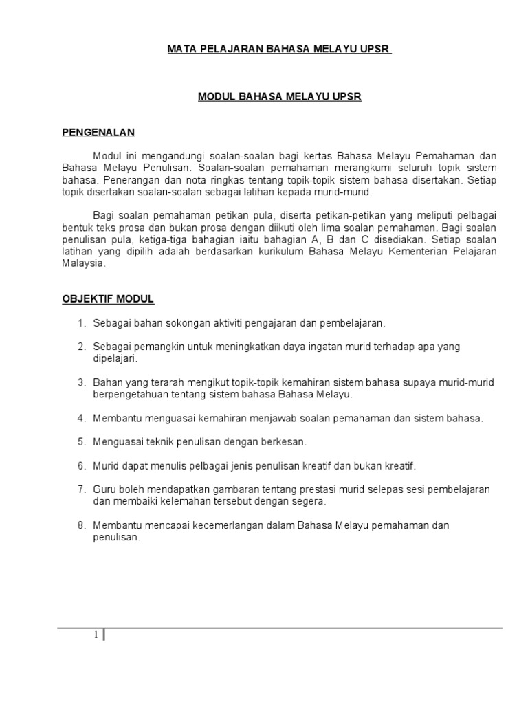 BAHASA MELAYU UPSR BAHASA MELAYU UPSR