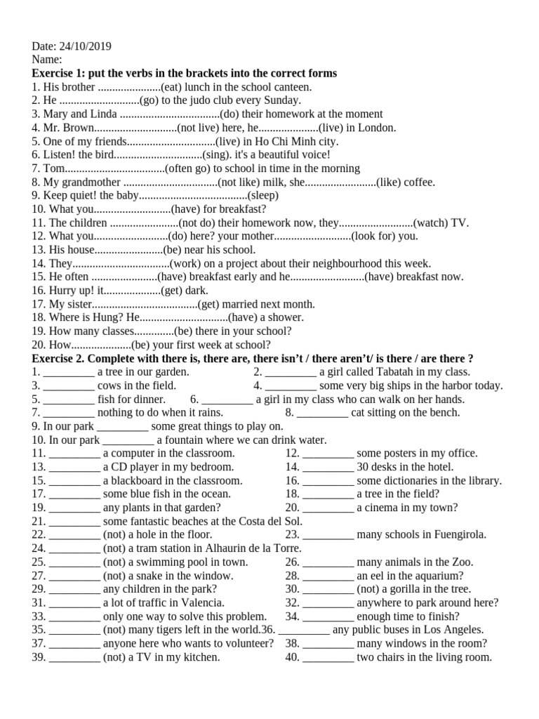 Verb Forms and Sentence Completion Exercises | PDF