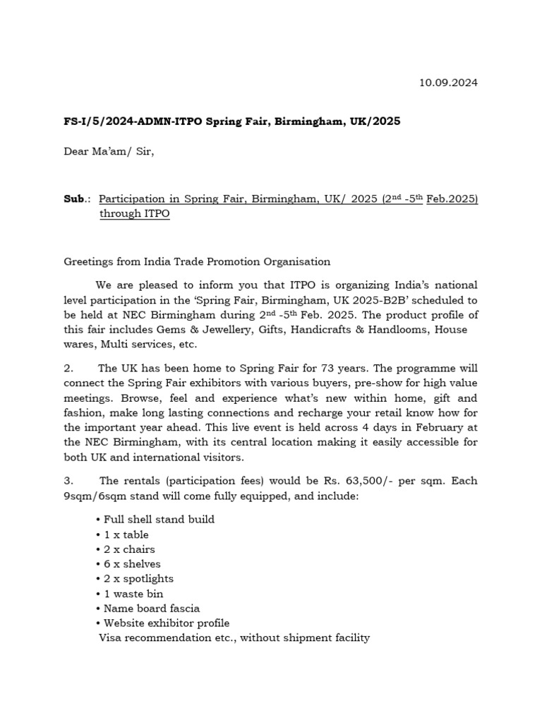 Spring Fair 2025 NEC, Birmingham,UK Marketing Circular PDF Legal