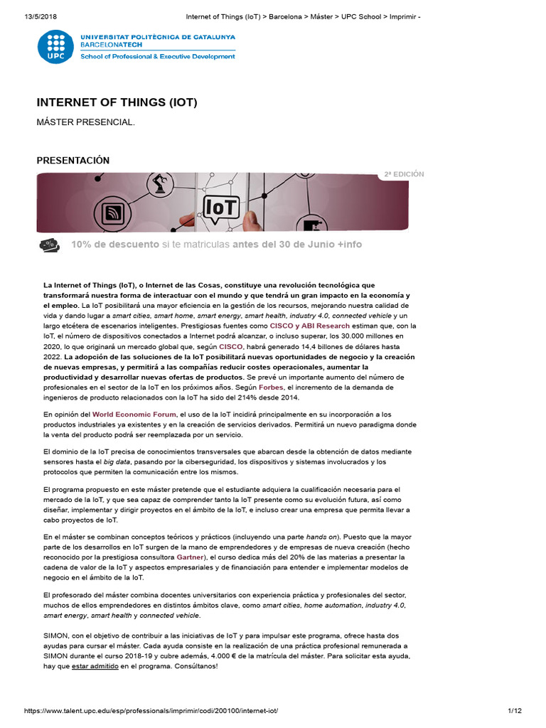 Máster en IoT - UPC School Barcelona | PDF | Internet de las Cosas ...