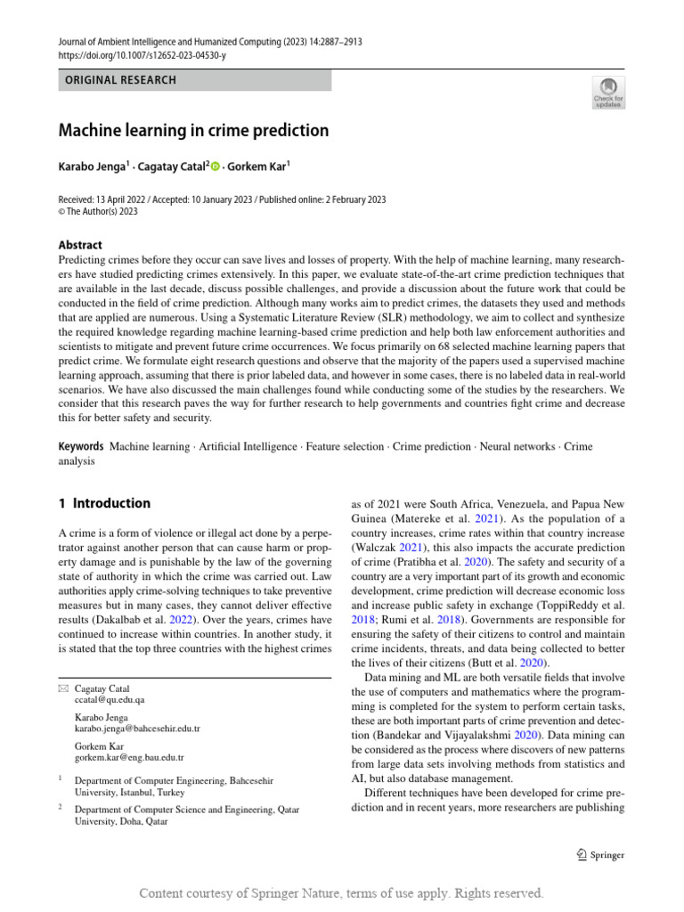 AI in Crime Prediction: A Review | PDF | Machine Learning | Prediction