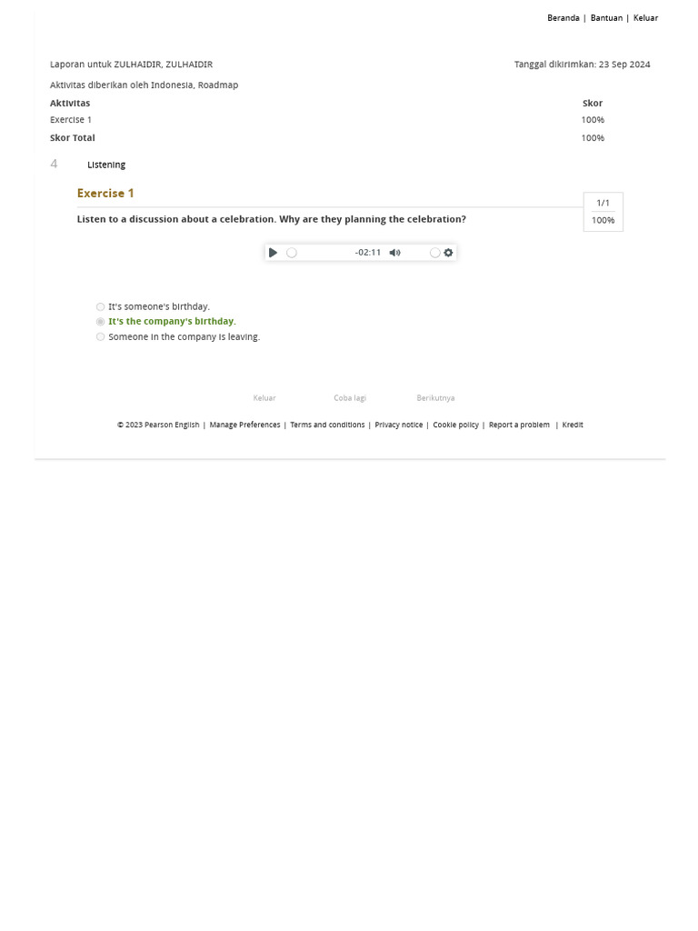 Exercise 1 Mode Laporan Unit 4 Listening 210 A2p Wib