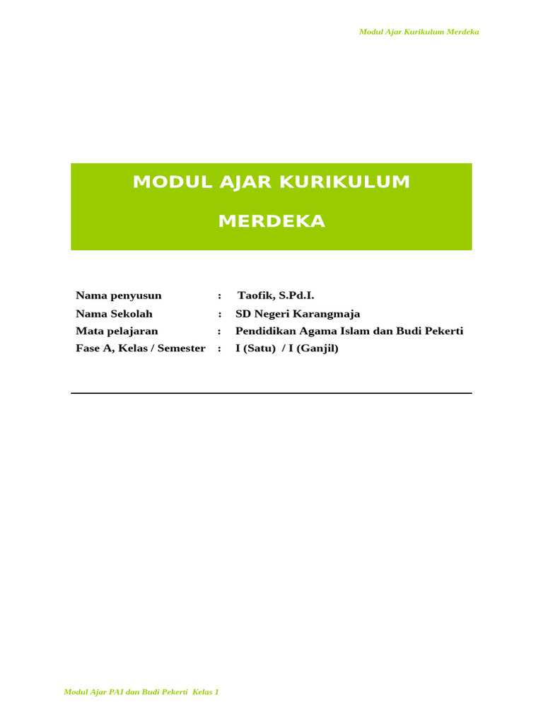 Modul Ajar PAI Kelas 1 Kurikulum Merdeka | PDF
