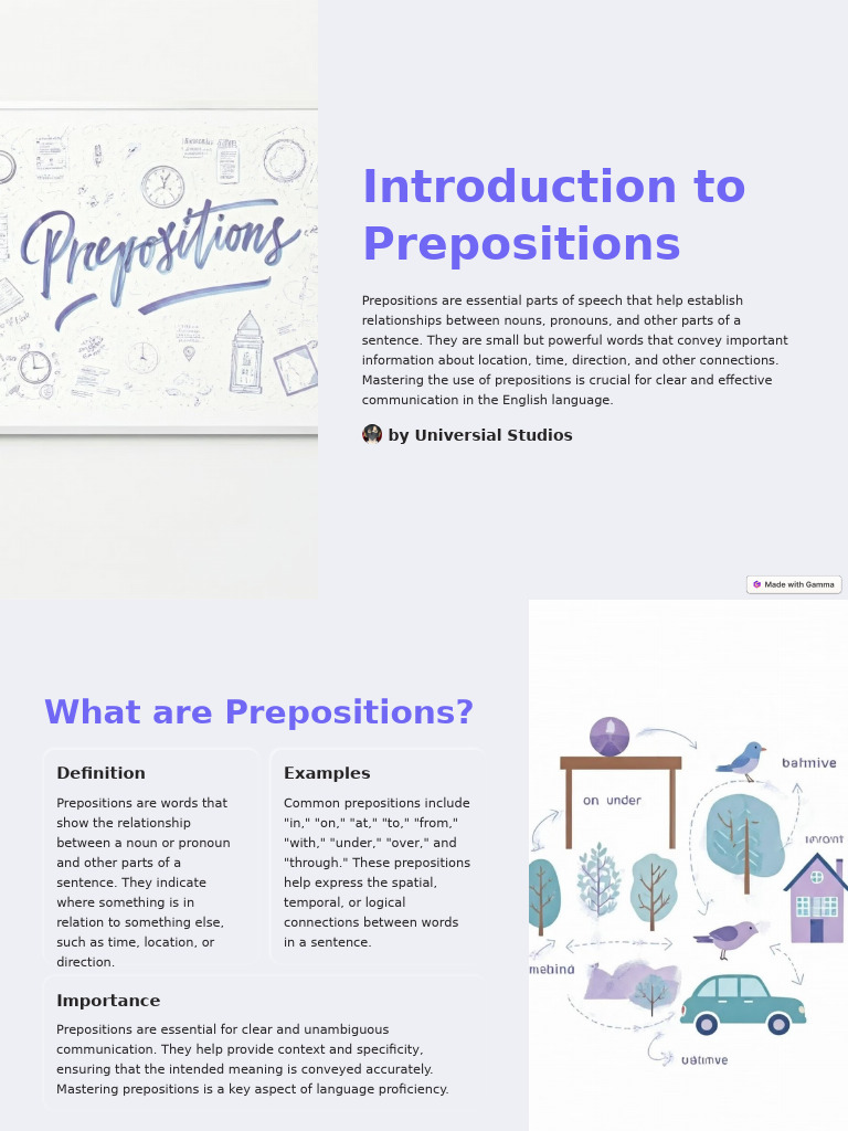 Introduction To Prepositions | PDF | Preposition And Postposition ...