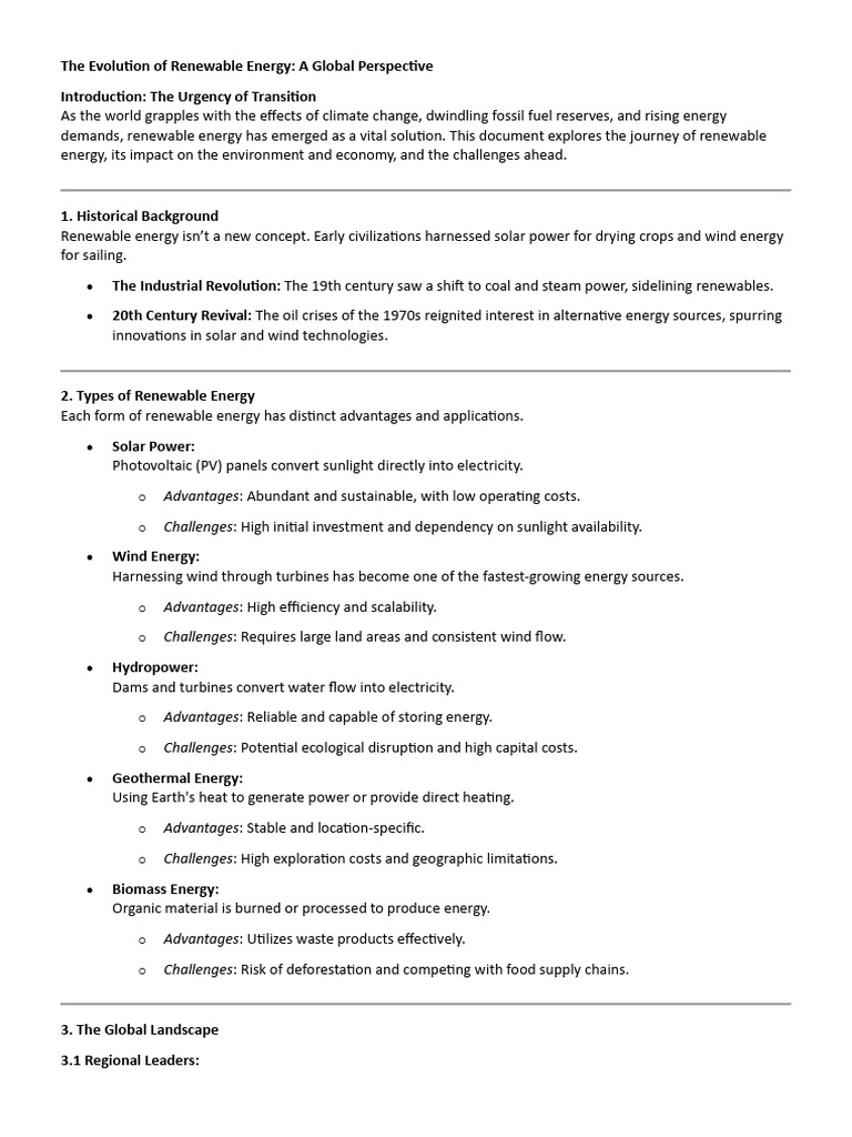 Global Evolution of Renewable Energy | PDF | Renewable Energy | Energy ...