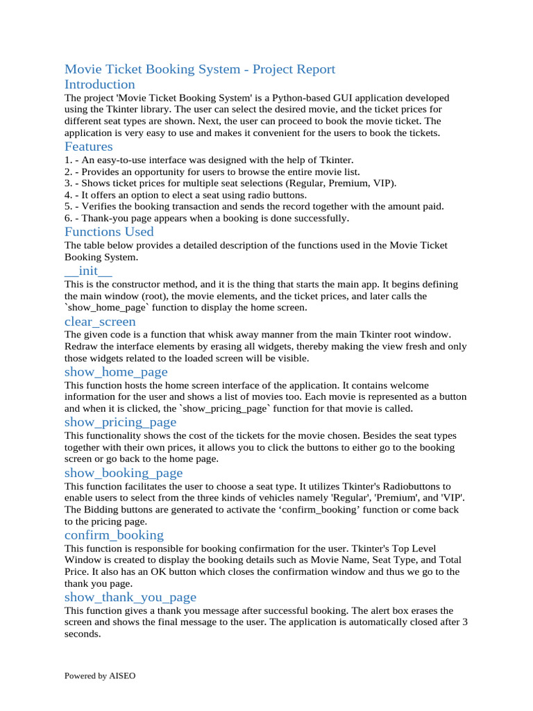 Movie Ticket Booking System Report | PDF | Graphical User Interfaces ...