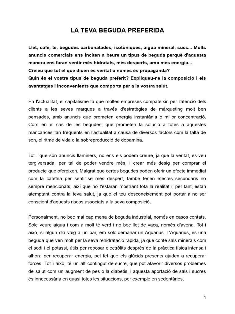 La Teva Beguda Preferida - Sofia Casas | PDF