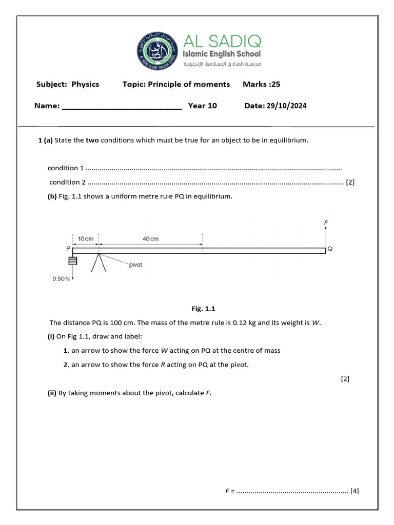 Asynchronous Task Moments Y10 | PDF | Force | Weight