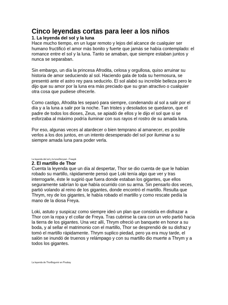 Cinco leyendas cortas para niños | PDF