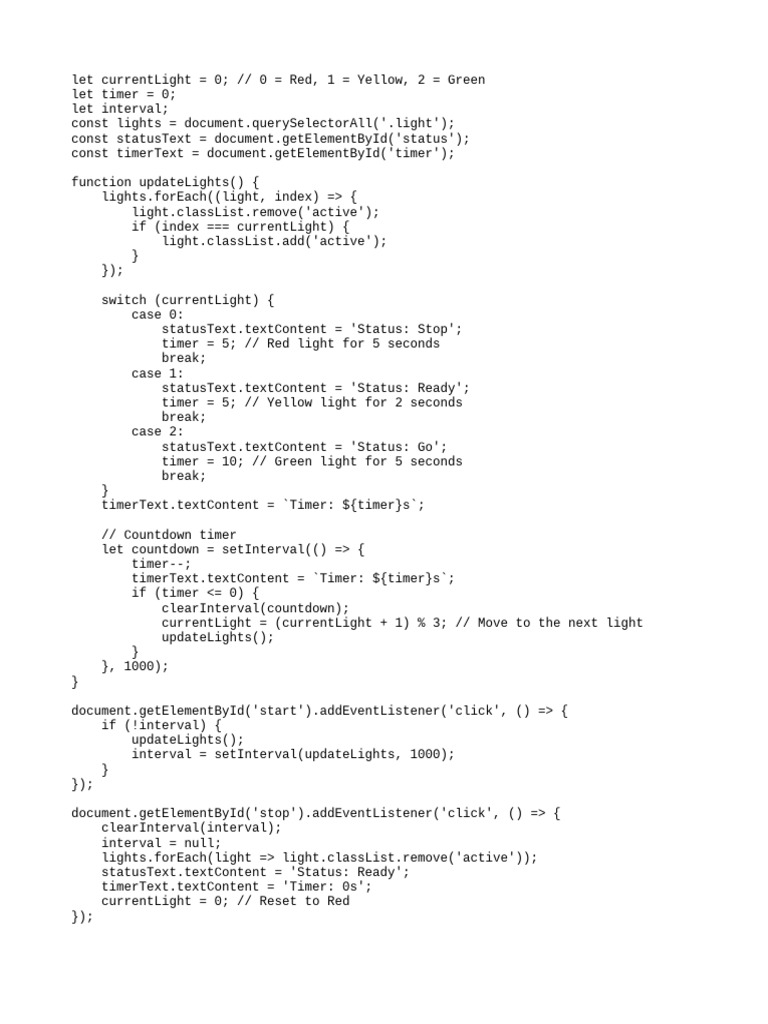 Traffic Light Simulation Code | PDF | Traffic Light | Transportation ...