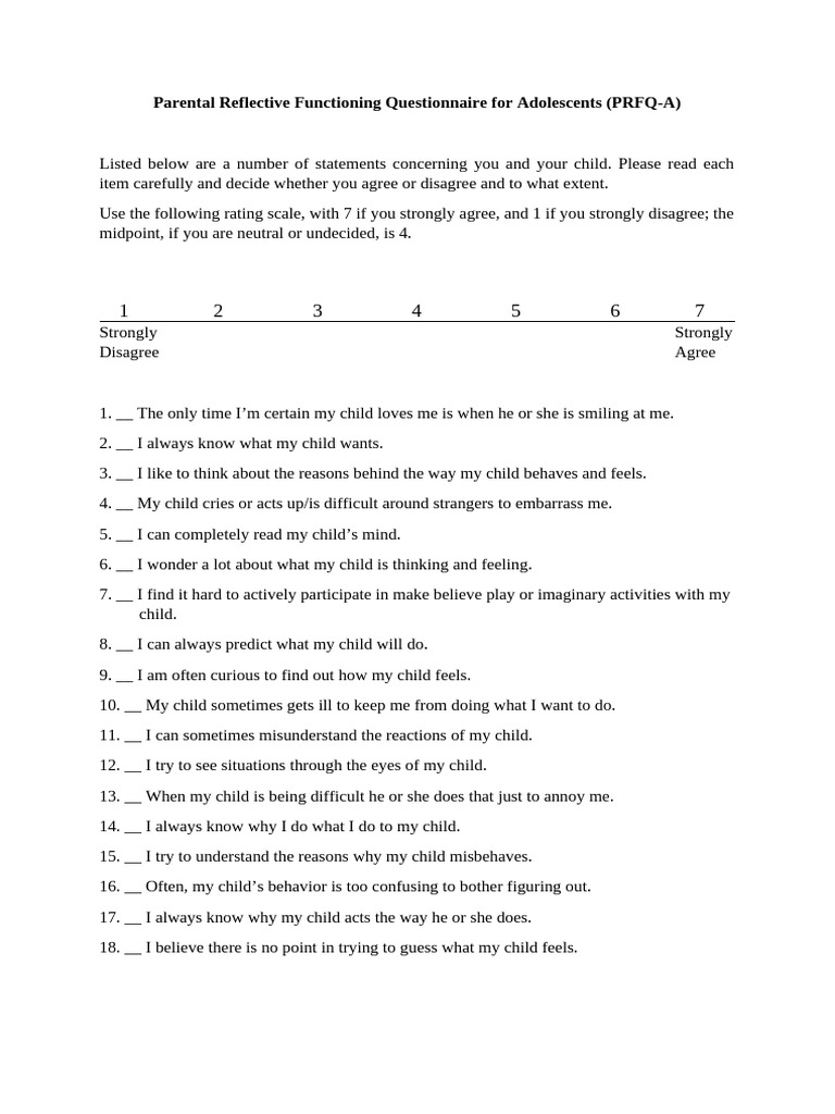 PRFQ-A: Assessing Parental Insight | PDF