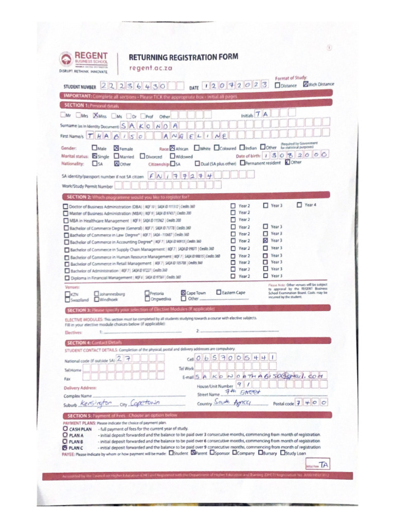 Returning Registration Form | PDF