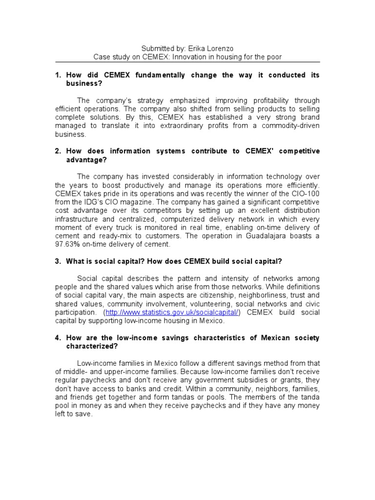 Case Study On Cemex | PDF | Social Capital | Poverty