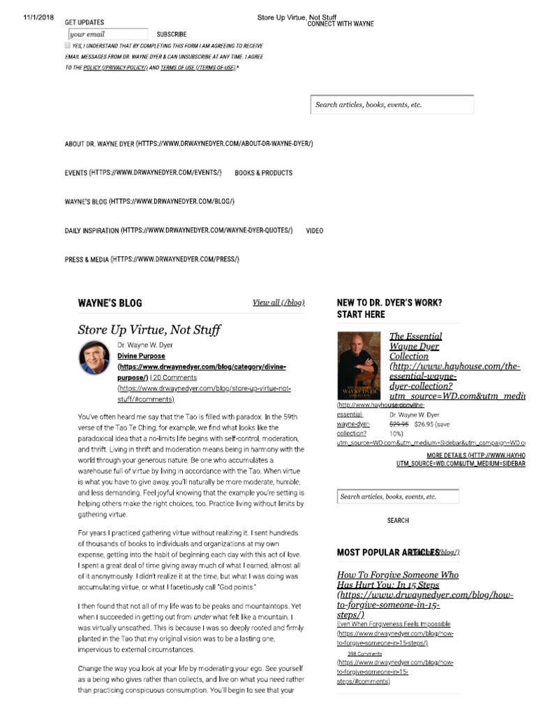 Store Up Virtue, Not Stuff | PDF