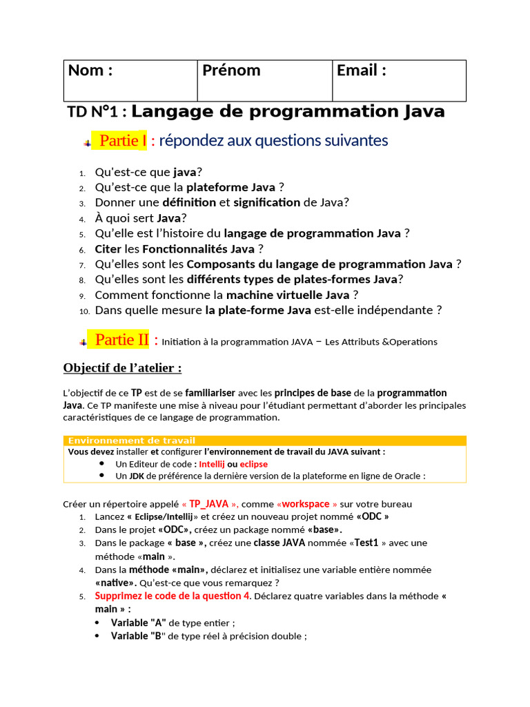 Introduction à la programmation Java | PDF | Java (Langage de ...