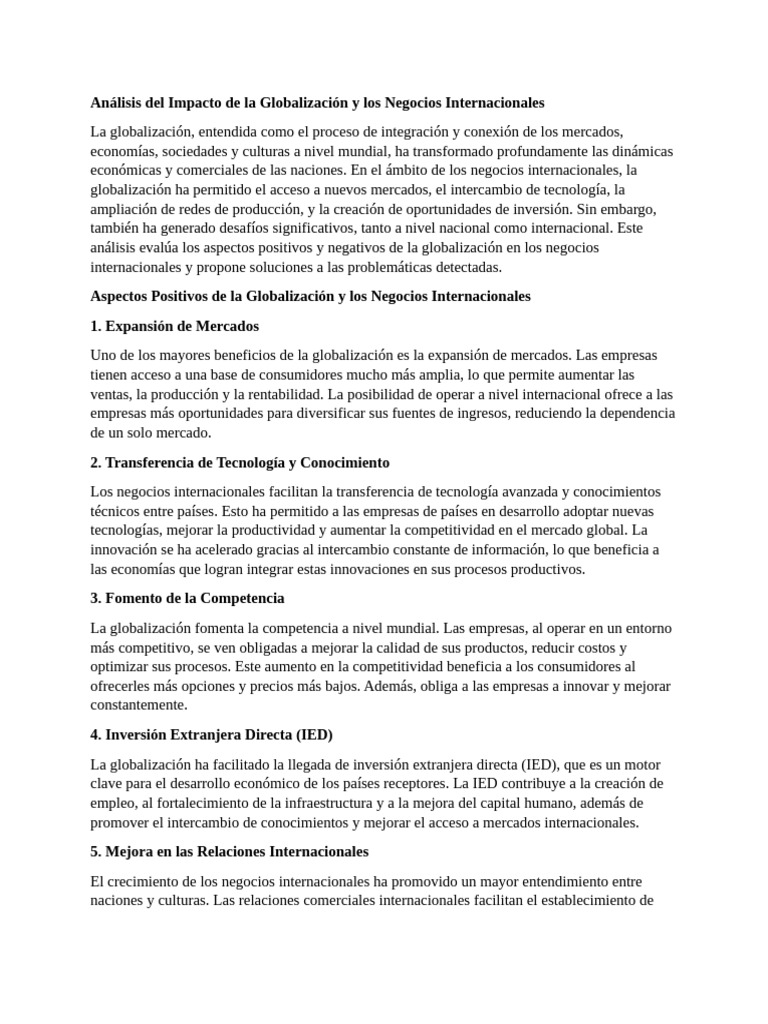 Impacto Globalización en Negocios | PDF | Globalización | Negocios ...