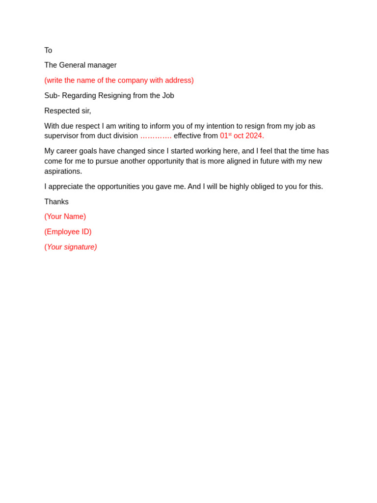 Job Resignation Letter Template | PDF