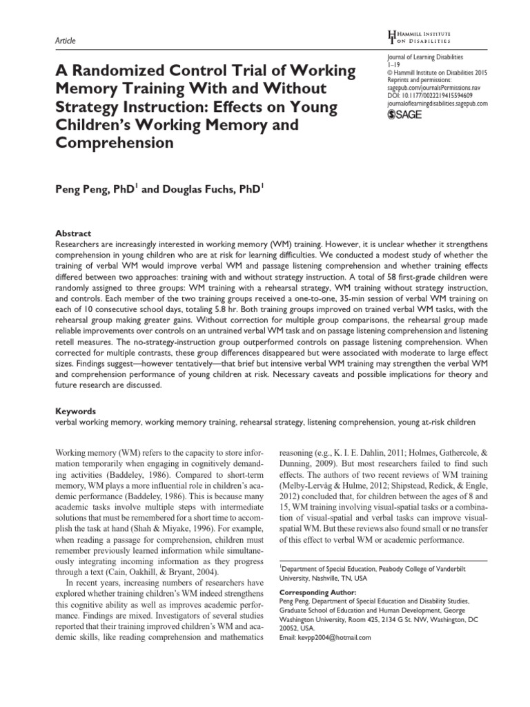 Working Memory Training Effects on Children | PDF | Wechsler Adult ...