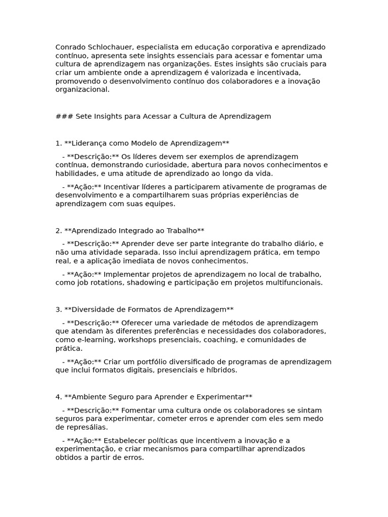 Sete Insights para Cultura de Aprendizagem | PDF | Aprendizado | Liderança