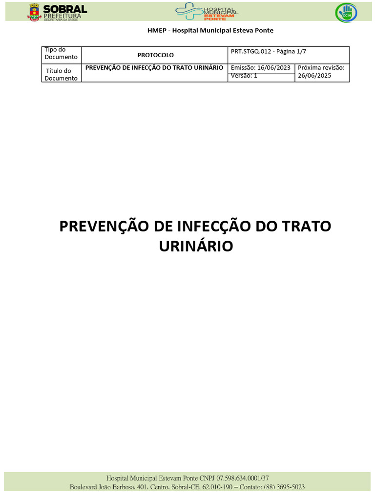 Protocolo de Prevenção de ITU no HMEP | PDF | Infecção | Infecção do ...