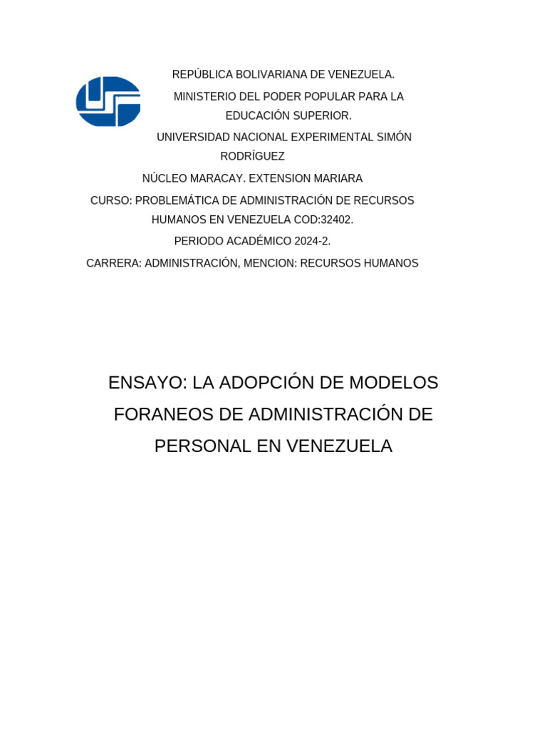 Modelos Foráneos en Recursos Humanos Venezuela | PDF | Gestión de ...