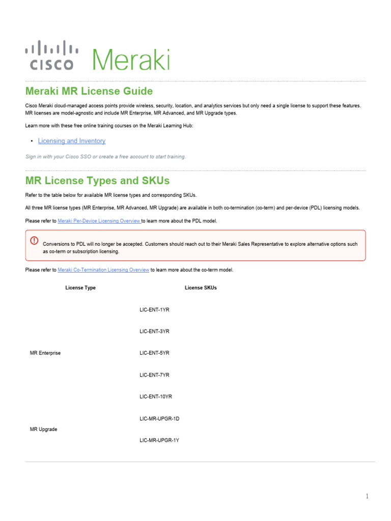 3-Year Meraki MR License Overview | PDF | Wireless Access Point | Computing