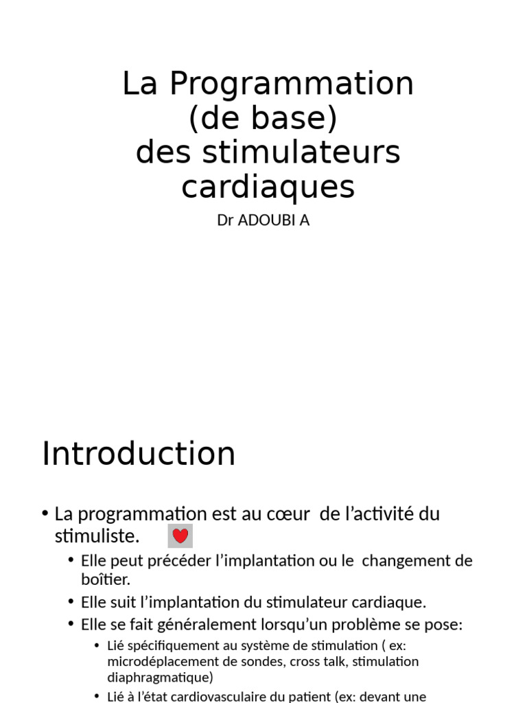 Programmation des Stimulateurs Cardiaques | PDF | Stimulateur cardiaque ...