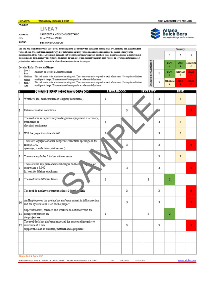 Risk Assessment for Linea 7 Project | PDF | Risk | Occupational Safety ...