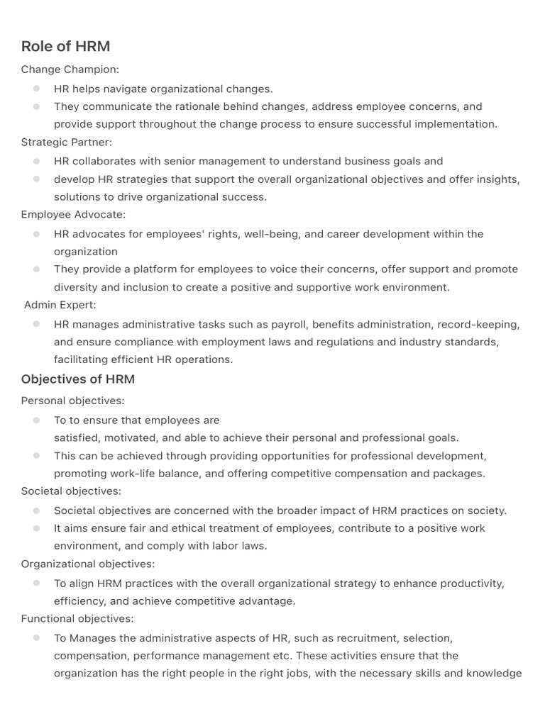 Role of HRM | PDF | Human Resource Management | Human Resources