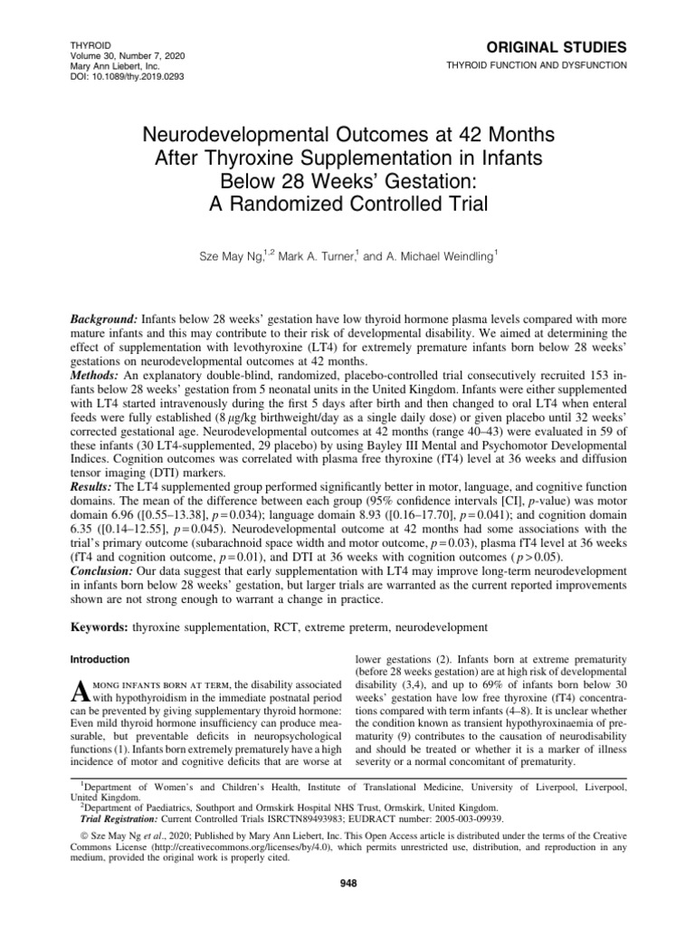 Neurodevelopmental Outcomes at 42 Months After Thyroxine ...