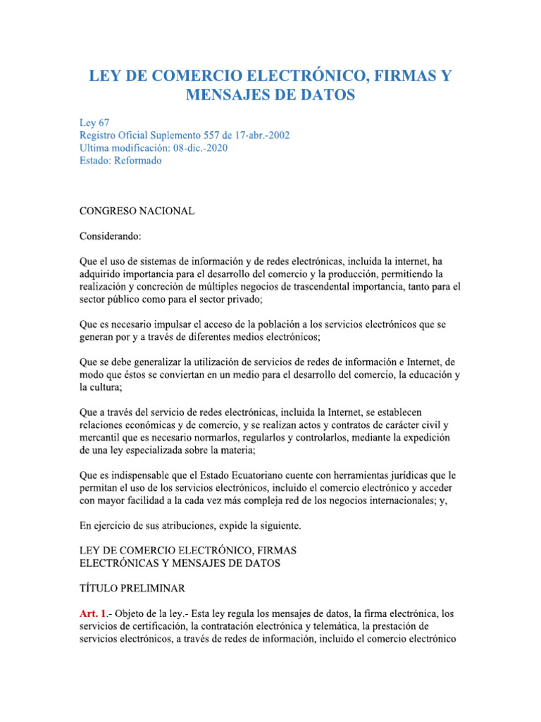 Ley De Comercio Electronico Pdf