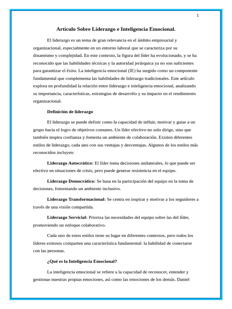Liderazgo e Inteligencia Emocional | PDF | Liderazgo | Las emociones