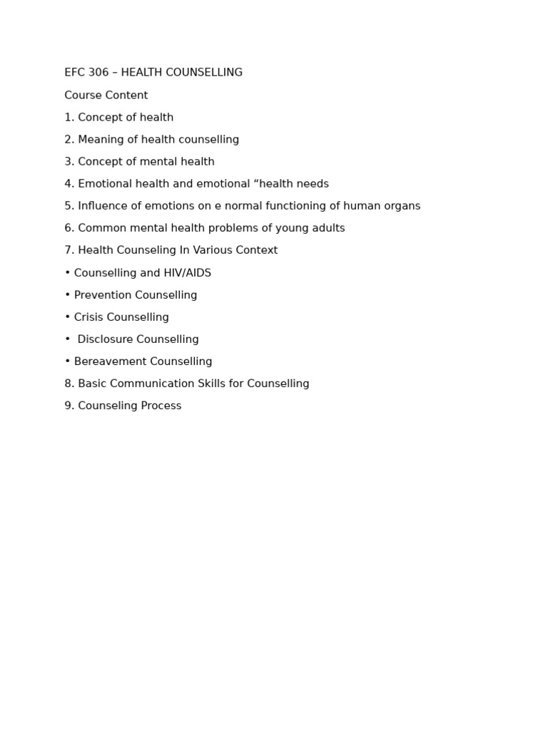 Efc 306 Word Health Counseling. | PDF | Mental Disorder | Counseling ...