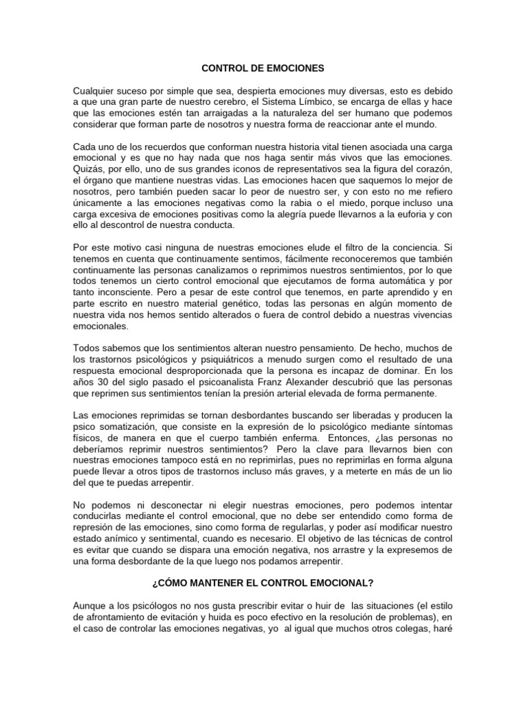 Técnicas para el Control Emocional | PDF | Las emociones | Pensamiento