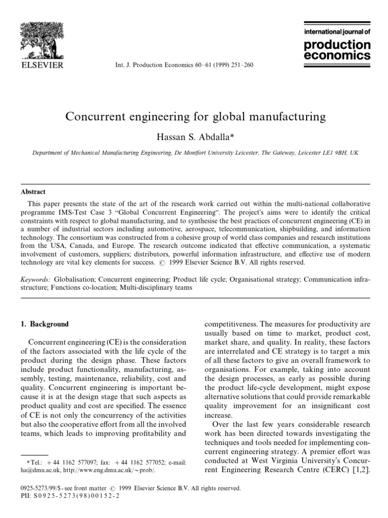 Concurrent Engineering For Global Manufacturing | PDF | Benchmarking ...
