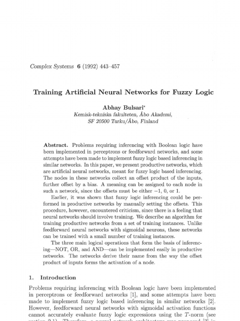 Training Artificial Neural Networks For Fuzzy Logic | PDF | Fuzzy Logic ...