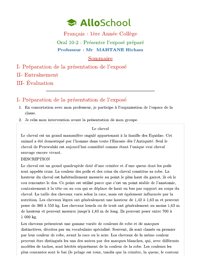 Oral 10 2 Presenter L Expose Prepare 2 | PDF