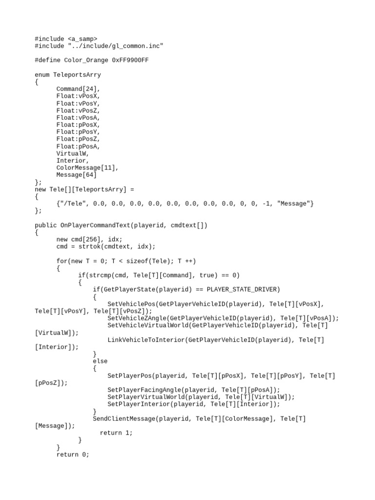 SAMP Script for Teleport Commands | PDF