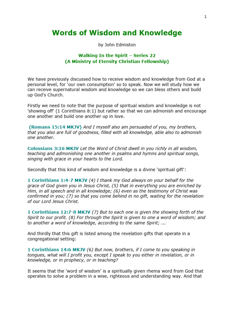 22 Words of Wisdom and Knowledge | PDF | Wisdom | Revelation