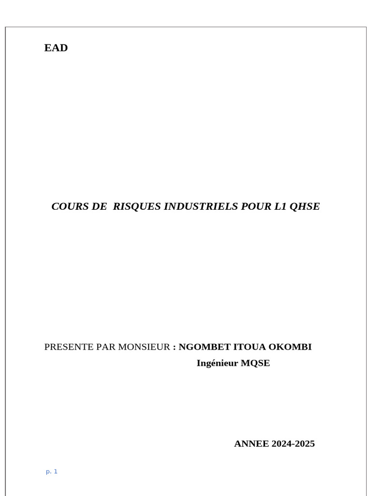 Cours sur la Gestion des Risques Industriels | PDF | Risque | Gestion ...