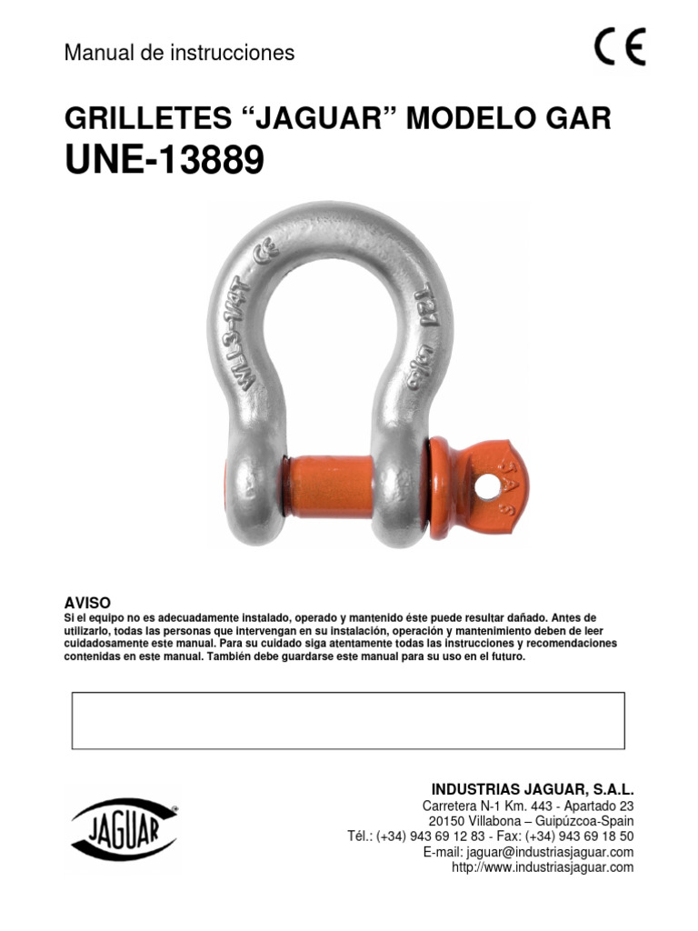 Manual de Uso y Mantenimiento Grilletes Jaguar | PDF | Daños y perjuicios