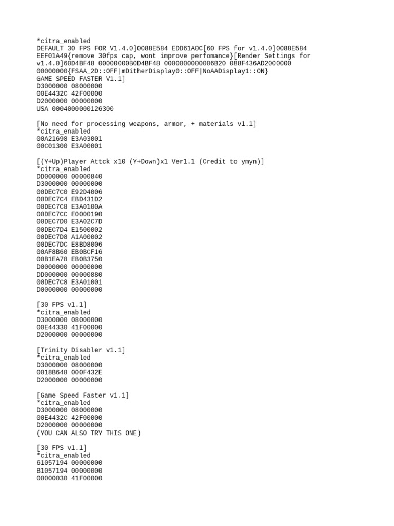 Citra Cheats for Game Versions 1.0-1.4 | PDF