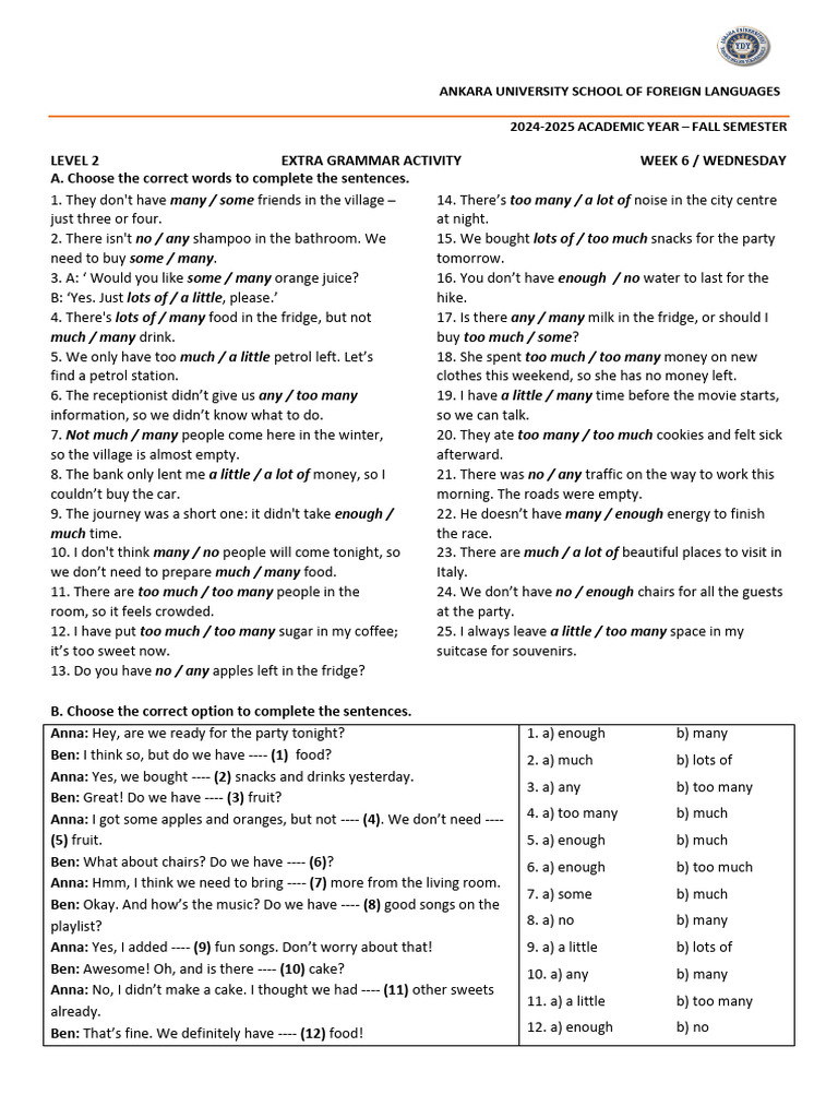Extra Grammar Activity - Wednesday | PDF