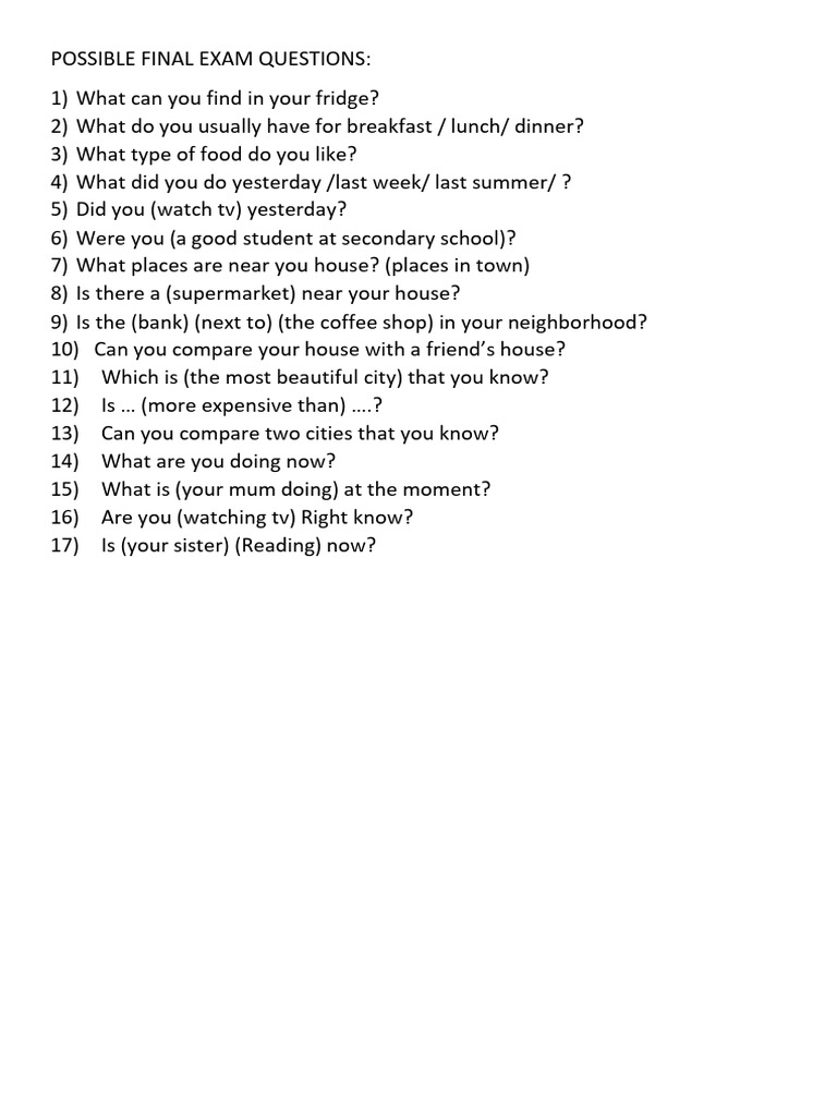 2024 Possible Final Exam Questions Level 2 Pdf