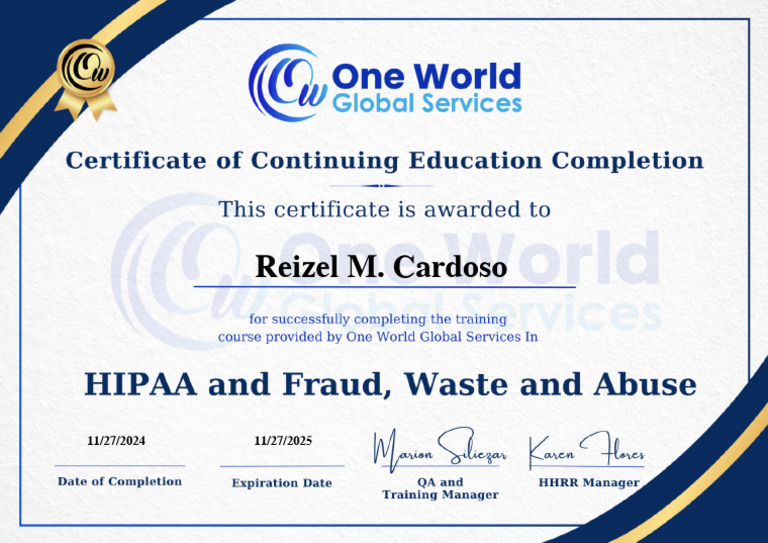 Certification HIPAA and Medicare - Fraud Waste and Abuse Training ...