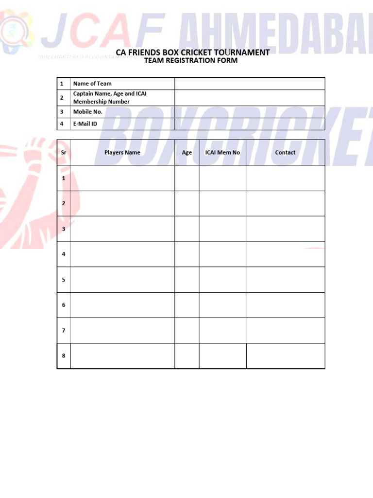 Cricket Tournament Entry Form | PDF